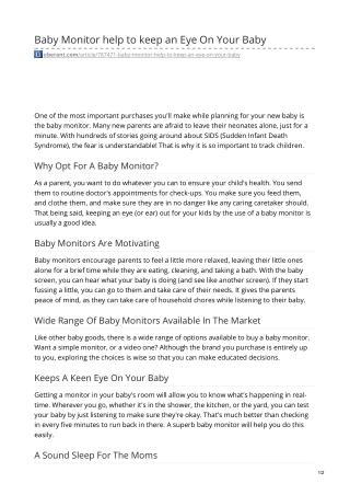 Baby Monitor help to keep an Eye On Your Baby