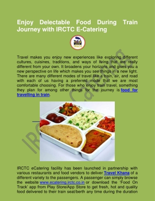 Enjoy Delectable Food During Train Journey with IRCTC E-Catering