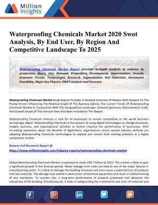 Waterproofing Chemicals Market Share, Revenue, Drivers, Trends And Influence Factors Historical & Forecast Till 2025