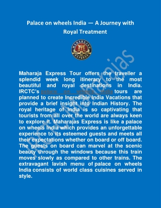 Palace on wheels India — A Journey with Royal Treatment