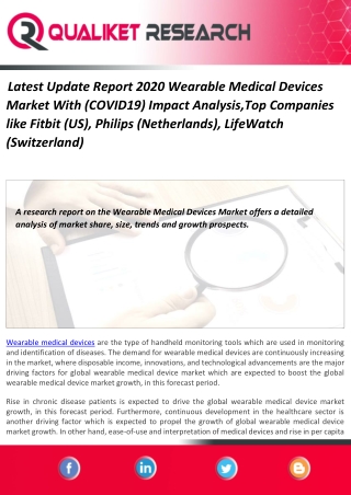 Latest Update Report 2020 Wearable Medical Devices Market With (COVID19) Impact Analysis,Top Companies like Fitbit (US),