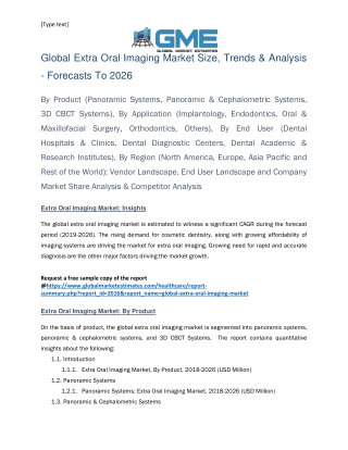 Global Extra Oral Imaging Market Size, Trends & Analysis - Forecasts To 2026