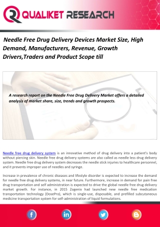 Needle Free Drug Delivery Devices Market Size, High Demand, Manufacturers, Revenue, Growth Drivers,Traders and Product S