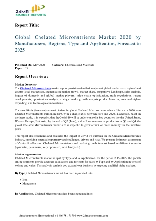 Chelated Micronutrients 2020 Business Analysis, Scope, Size, Overview, and Forecast 2025