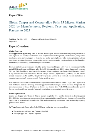 Copper and Copper alloy Foils 35 Micron Strategic Assessment Of Evolving Technology, Growth Analysis