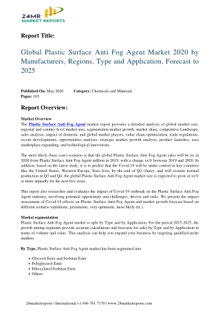 Plastic Surface Anti Fog Agent Analysis, Growth Drivers, Trends, and Forecast till 2025