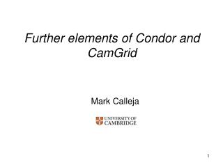 Further elements of Condor and CamGrid