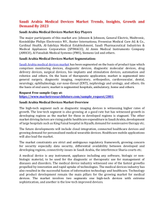 Saudi Arabia Medical Devices Market Trends, Insights, Growth and Demand By 2023