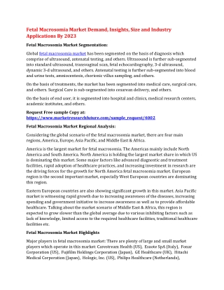 Fetal Macrosomia Market Demand, Insights, Size and Industry Applications By 2023