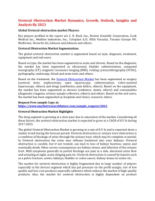 Ureteral Obstruction Market Dynamics, Growth, Outlook, Insights and Analysis By 2023