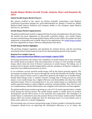 Needle Biopsy Market Growth Trends, Analysis, Share and Dynamics By 2023
