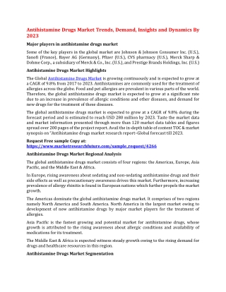 Antihistamine Drugs Market Trends, Demand, Insights and Dynamics By 2023