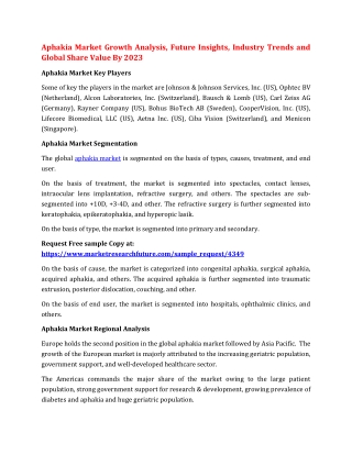 Aphakia Market Growth Analysis, Future Insights, Industry Trends and Global Share Value By 2023