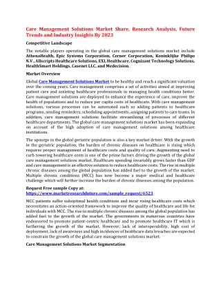 Care Management Solutions Market Share, Research Analysis, Future Trends and Industry Insights By 2023