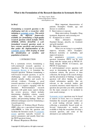 What is the formulation of the research question in systematic review? - Pubrica