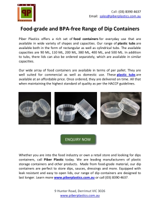 Food-grade and BPA-free Range of Dip Containers