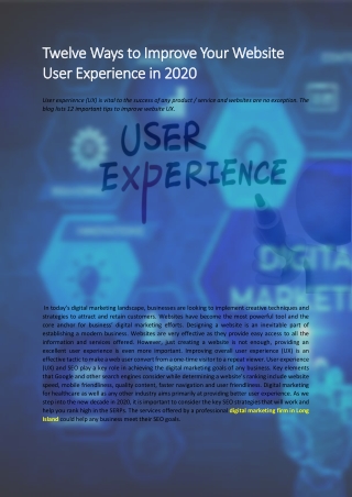 Twelve Ways to Improve Your Website User Experience in 2020