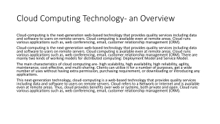 Cloud Computing Technology- An Overview