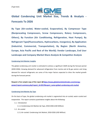 Global Condensing Unit Market Size, Trends & Analysis - Forecasts To 2026