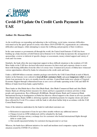 Covid-19 Update On Credit Cards Payment In UAE