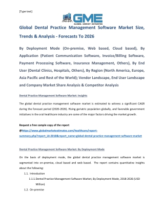 Global Dental Practice Management Software Market Size, Trends & Analysis - Forecasts To 2026