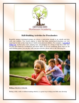 Skill building activities for preschoolers