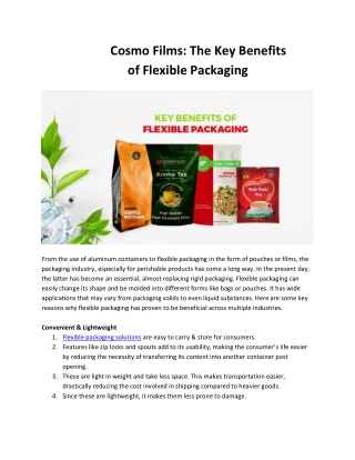 Cosmo Films: The Key Benefits of Flexible Packaging