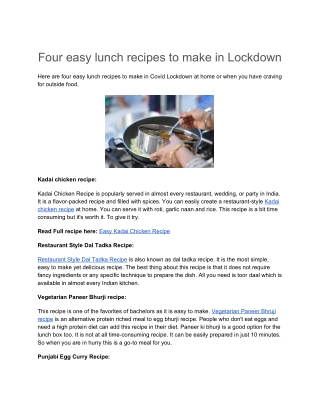 Four easy lunch recipes to make in Lockdown