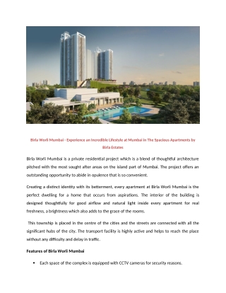 Birla Worli Mumbai - Experience An Incredible Lifestyle At Mumbai