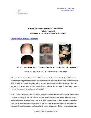 Natural Hair Loss Treatment Camberwell