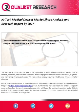 Hi-Tech Medical Devices Market Share Analysis and Research Report by 2027