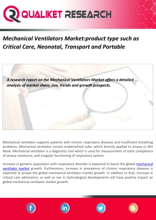 Mechanical Ventilators Market:product type such as Critical Care, Neonatal, Transport and Portable