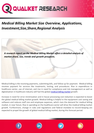 Medical Billing Market Size Overview, Applications, Investment,Size,Share,Regional Analysis