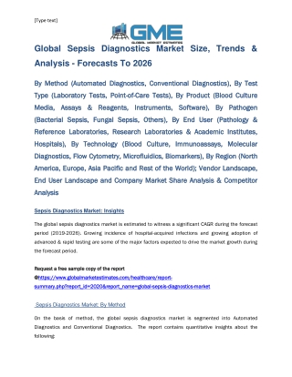 Global Sepsis Diagnostics Market Size, Trends & Analysis - Forecasts To 2026