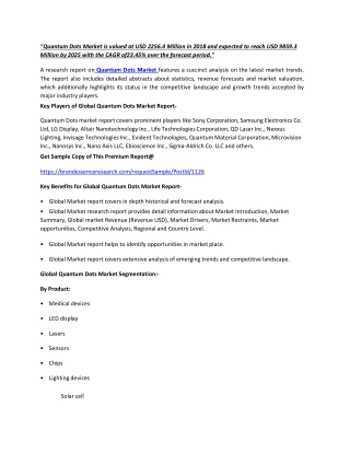COVID 19 Outbreak: Quantum Dots Market Share, Global Analysis Forecast till 2025