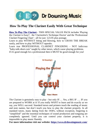 How To Play The Clarinet Easily With Great Technique