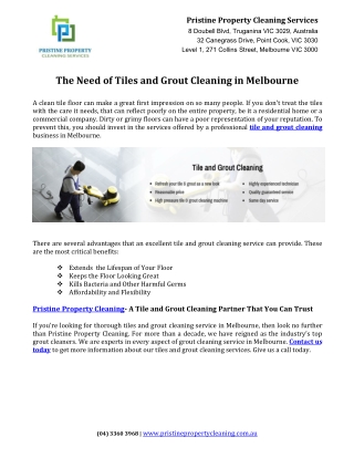 The Need of Tiles and Grout Cleaning in Melbourne