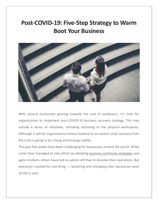 Post-COVID-19: Five-Step Strategy to Warm Boot Your Business