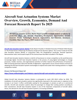 Aircraft Seat Actuation Systems Market 2020 Key Players, Industry Overview, Supply Chain And Analysis To 2025