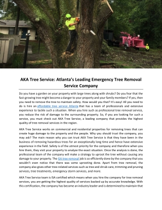 AKA Tree Service: Atlanta’s Leading Emergency Tree Removal Service Company
