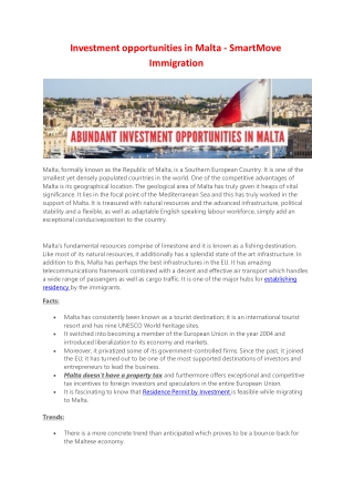 Investment opportunities in Malta - SmartMove Immigration