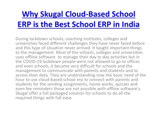 Why Skugal Cloud-Based School ERP is the Best School ERP in India