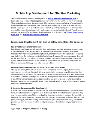 Mobile App Development For Effective Marketing