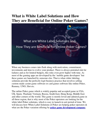 What is White Label Solutions and How They are Beneficial for Online Poker Games?