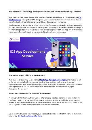 With The Best In Class #iOSAppDevelopmentServices, Pixel Values Technolabs Top's The Chart