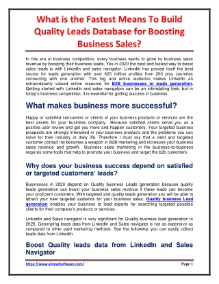 What is the fastest mean To Build quality leads Database for boosting business sales
