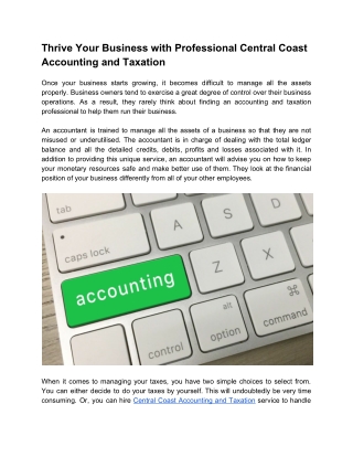Thrive Your Business with Professional Central Coast Accounting and Taxation