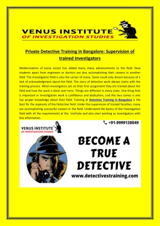 Private detective training in bangalore supervision of trained investigators