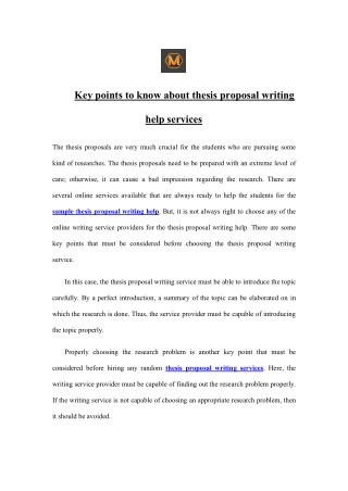 Key points to know about Thesis Proposal Writing Help Services