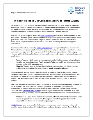 The Best Places to Get Cosmetic Surgery or Plastic Surgery
